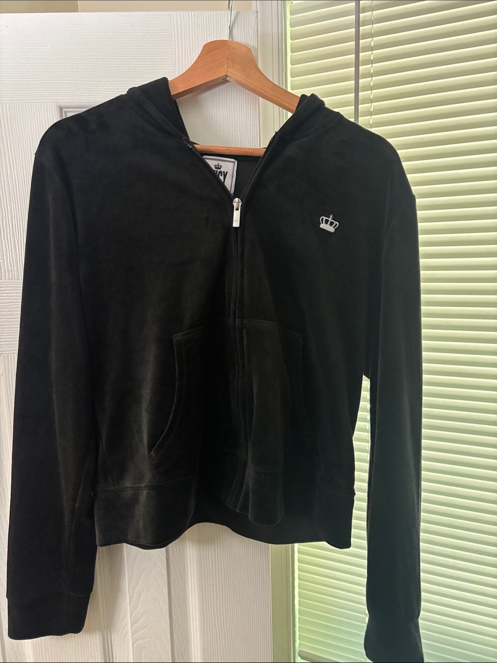OG Y2K Big Bling Juicy Couture Black Velour Zip Hoodie with Crown Logo